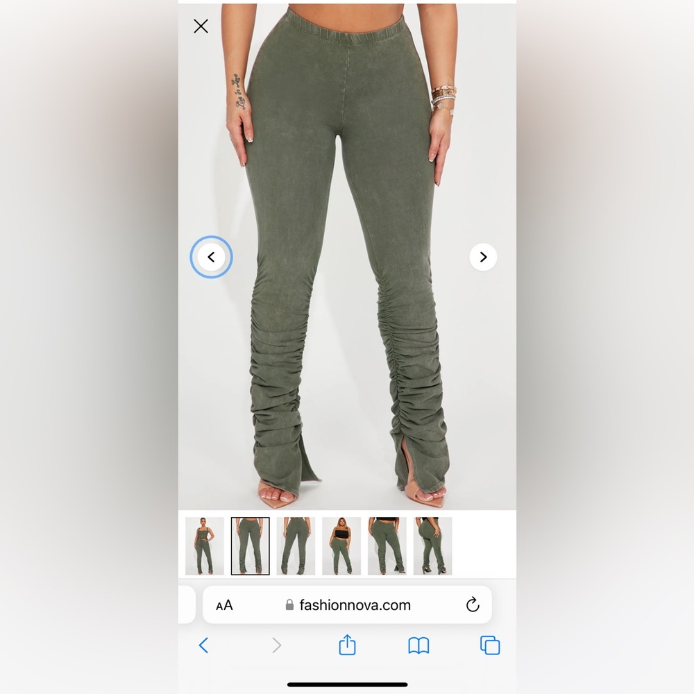 Ruched Olive Green Women’s Pants